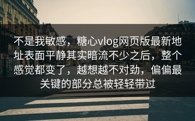 不是我敏感，糖心vlog网页版最新地址表面平静其实暗流不少之后，整个感觉都变了，越想越不对劲，偏偏最关键的部分总被轻轻带过