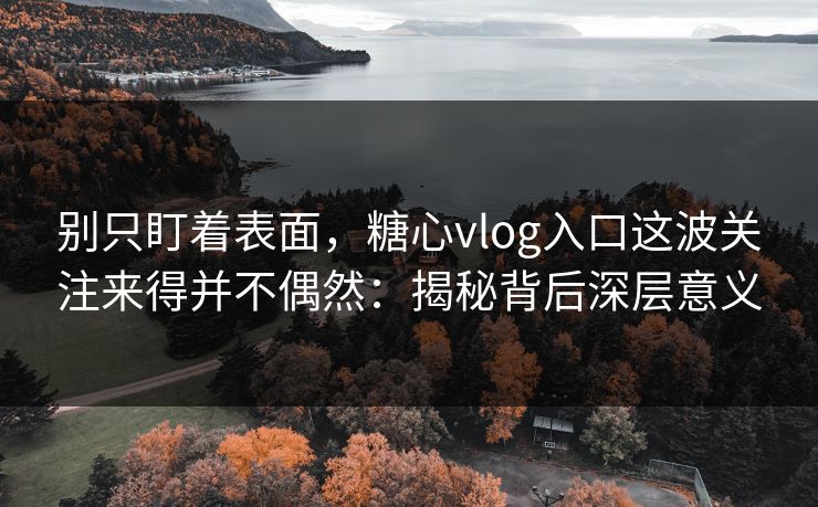 别只盯着表面，糖心vlog入口这波关注来得并不偶然：揭秘背后深层意义